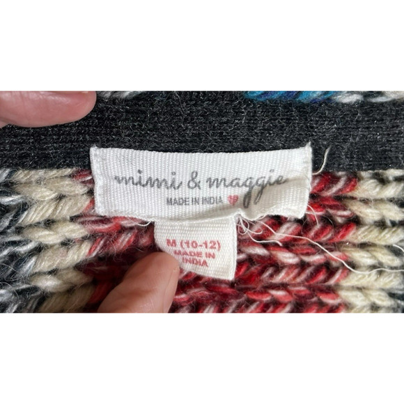 Mimi & Maggie Wool Blend Hooded Zip Cardigan Sweater Girls Medium Fringed Boho - Picture 10 of 12